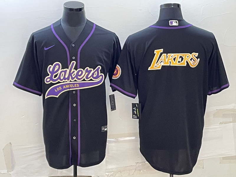 Men's Los Angeles Lakers Black Big Logo Cool Base Stitched Baseball Jersey Men's Los Angeles Lakers Black Big Logo Cool Base Stitched Baseball Jersey